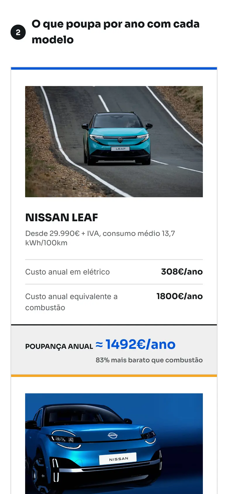 Savings calculator on a phone, showing the estimated annual savings for the Nissan LEAF